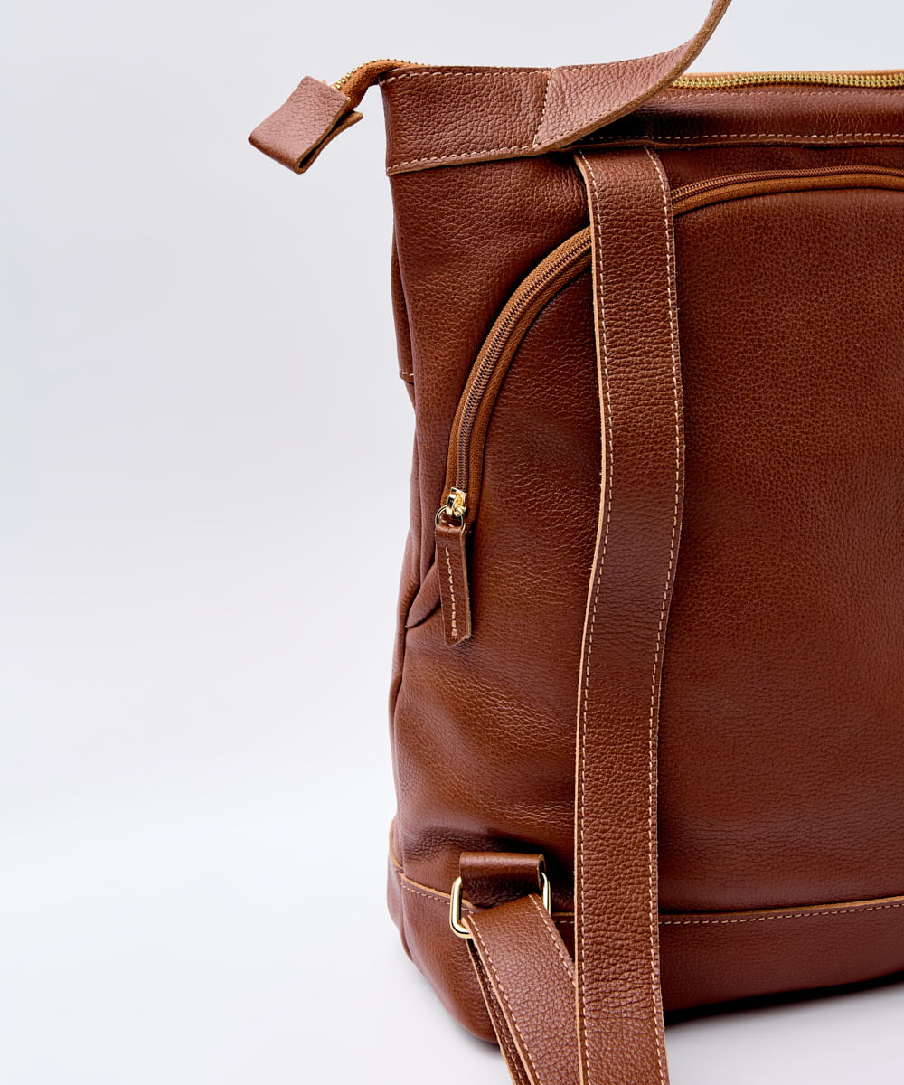 MOCHILA COURO BOLSO EXTERNO - CAFE - Mr Cat - Mobile