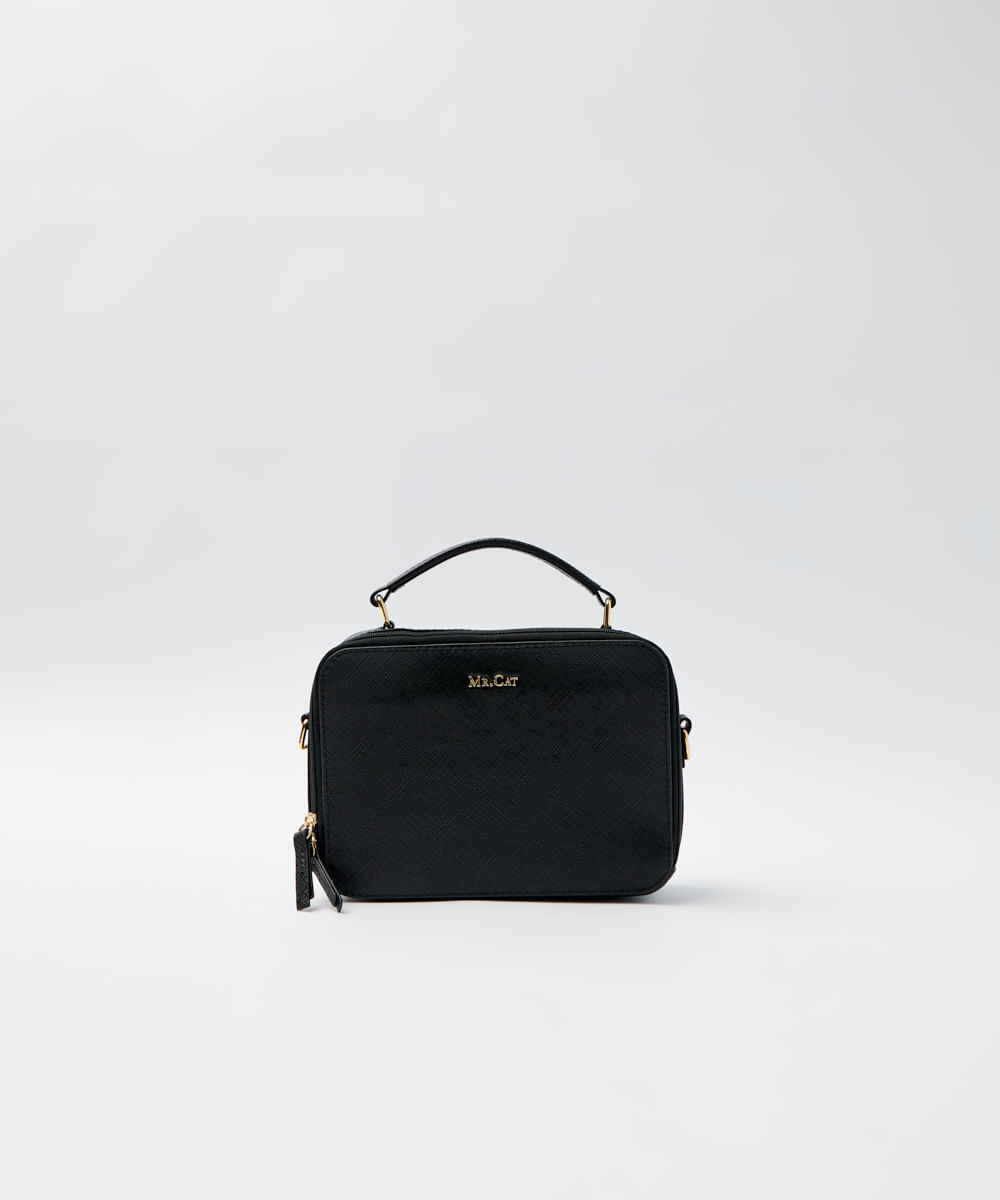 BOLSA SHOULDER COURO SAFIANO QUADRADA P PRETO - Mr Cat - Mobile