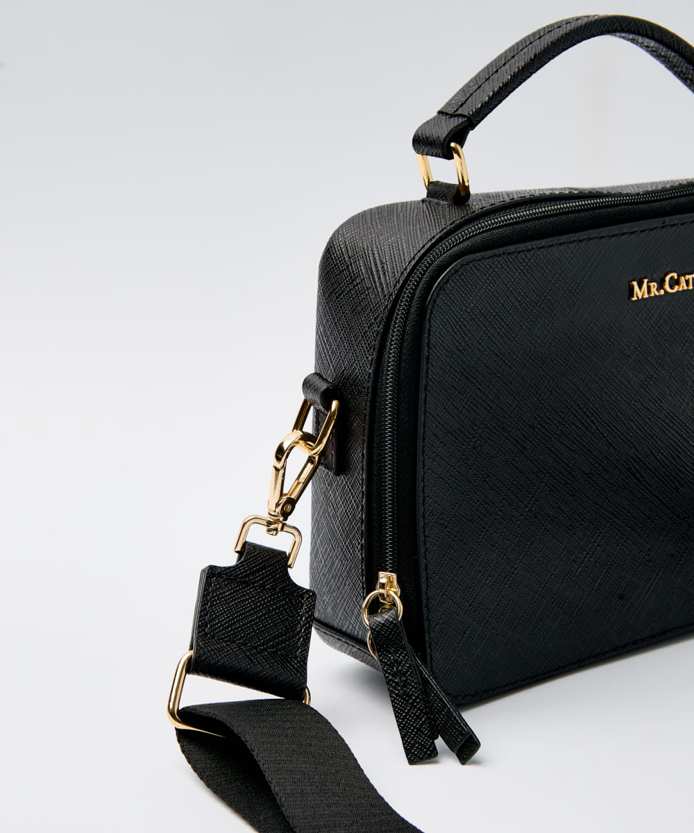 MIESROHE ／ SQUARE LEATHER BAG BLACK BOLSA SHOULDER COURO SAFIANO QUADRADA P PRETO - Mr Cat - Mobile