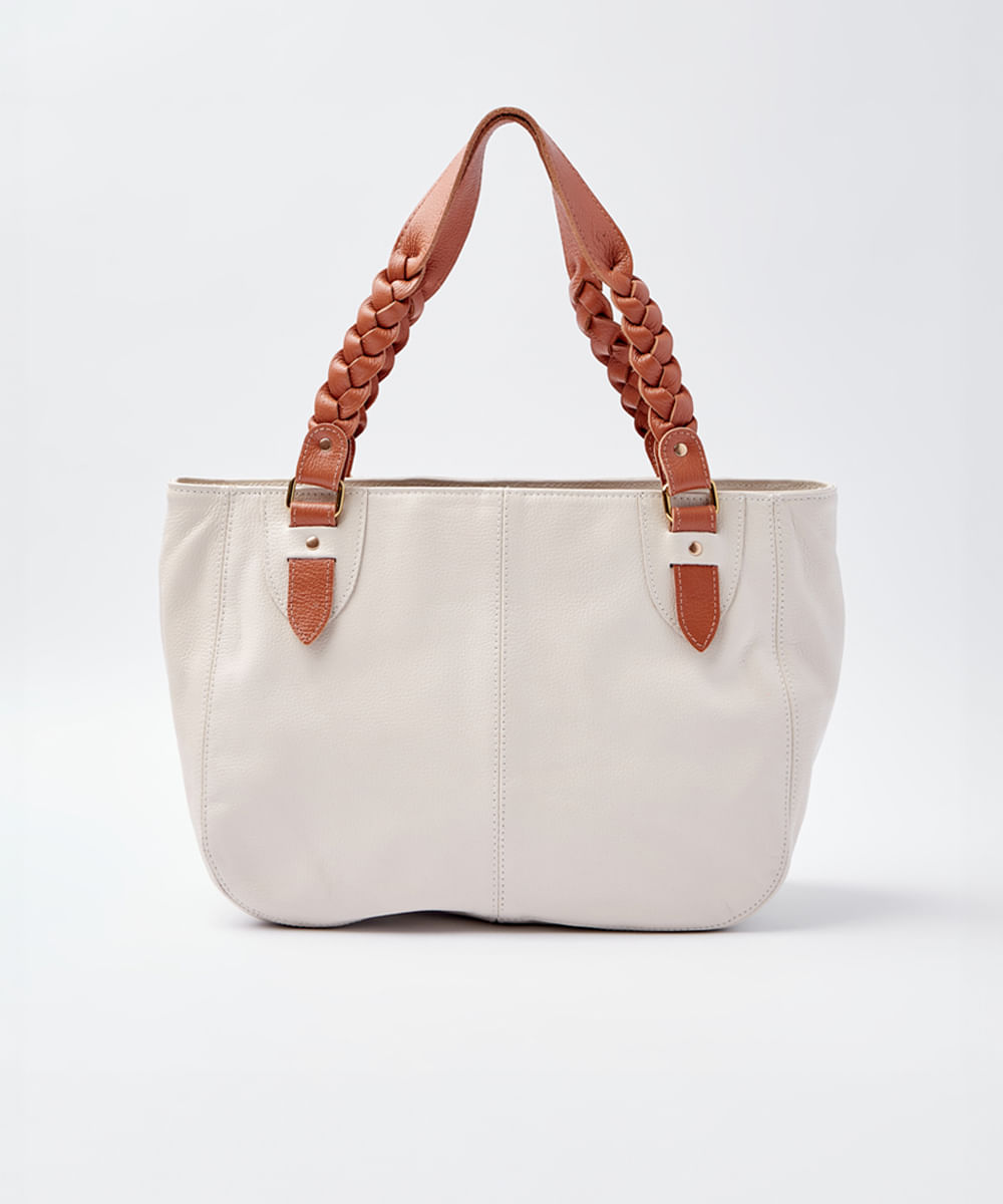 BOLSA SHOPPING COURO ALÇA TRANÇA - OFF WHITE - Mr Cat - Mobile