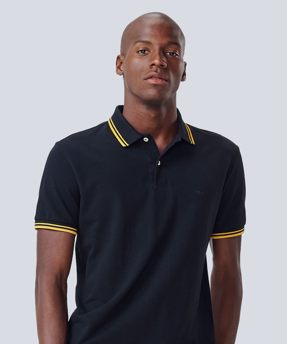 POLO PIQUET BASICA COM FRISO AMARELO - Mr Cat - Mobile