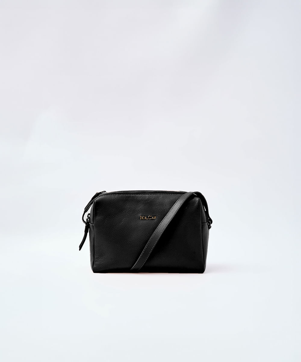 BOLSA TIRACOLO COURO DIVISÓRIAS - ALL BLACK - Mr Cat - Mobile