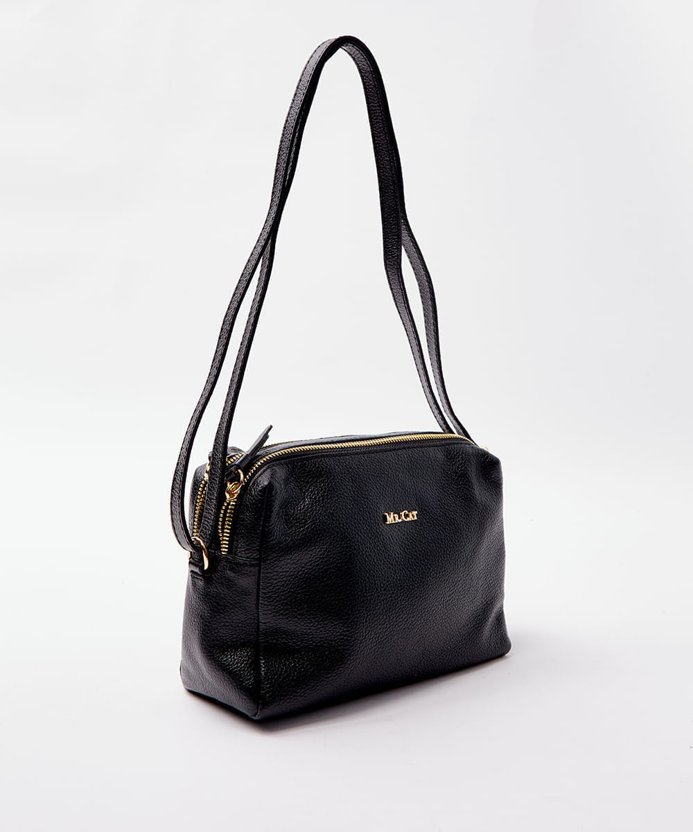 BOLSA TIRACOLO COURO DIVISÓRIAS - ALL BLACK - Mr Cat - Mobile
